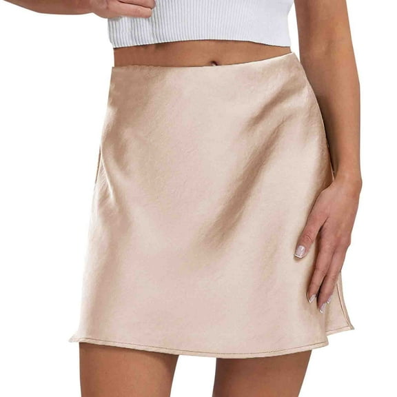 SMihono Women's Satin Mini Skirt Summer Fashion High Waisted Elastic Waist A-Line Silk Short Party Skirts Beige 4