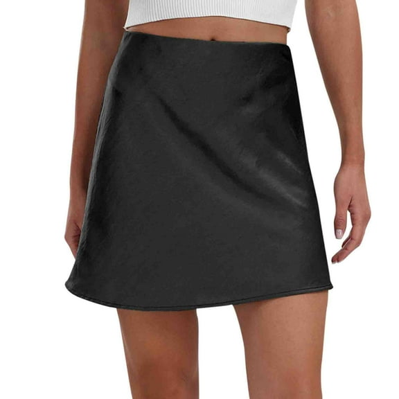 SMihono Women's Satin Mini Skirt Summer Fashion High Waisted Elastic Waist A-Line Silk Short Party Skirts Black 8
