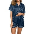 thumbnail image 1 of SMihono Women's Satin Shorts Pajamas Set Short Sleeve Loose Silky Button Down Sleepwear Smooth 2 Piece Pjs Lounge Sets Navy L, 1 of 8
