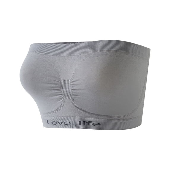 SMihono Women's Seamless Bandeau Padded Bra Tube Top Strapless Stretch Bralette Rhinestones Sports Bra Comfort Cute Seamless Bandeau Bras Gray XL