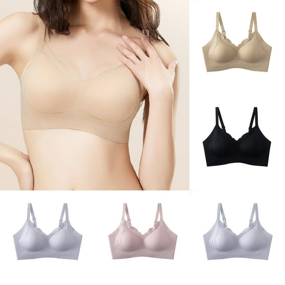 SMihono Women's Seamless Bra Wavy Wireless Full Coverage Padded Smoothing No Underwire Comfort V Neck Bralettes with Support Beige XL