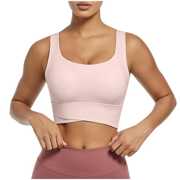 SMihono Women's Seamless Sports Bra for Women No Underwire Padded Workout Bra Gym Gathering High Support Longline Bra (Pink L )