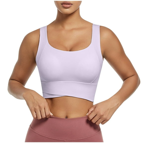 SMihono Women's Seamless Sports Bra for Women No Underwire Padded Workout Bra Gym Gathering High Support Longline Bra (Purple M )