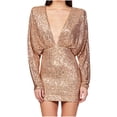 thumbnail image 1 of SMihono Women's Sequin Mini Dress Long Sleeve V Neck Party Dress Bodycon Cocktail Dress Clubwear Outfits Gold 4, 1 of 6