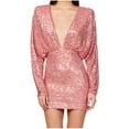 thumbnail image 1 of SMihono Women's Sequin Mini Dress Long Sleeve V Neck Party Dress Bodycon Cocktail Dress Clubwear Outfits Pink XXL, 1 of 6