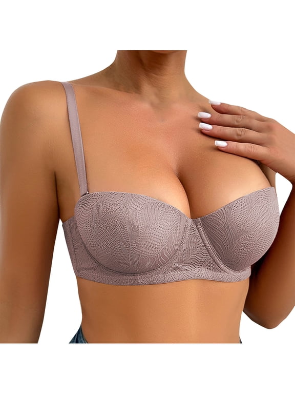 Women's Sexy Balconette Bra Demi Half Cup Scoop Neck Push Up Lightly Lined Comfort Padded Shelf Underwire Low Cut Pink 70C
