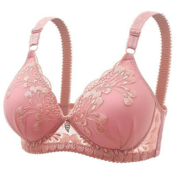 SMihono Women's Sexy Floral Lace Bra Underwire Comfortable Underwear Adjustable Shoulder Strap High Support Lingerie Pink 34