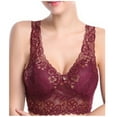 thumbnail image 1 of SMihono Women's Sexy Racerback Lace Plunge Bralette Padded Bra Top Racerback Bralette - Wireless Lace Bralette for Women Wine XXL, 1 of 8