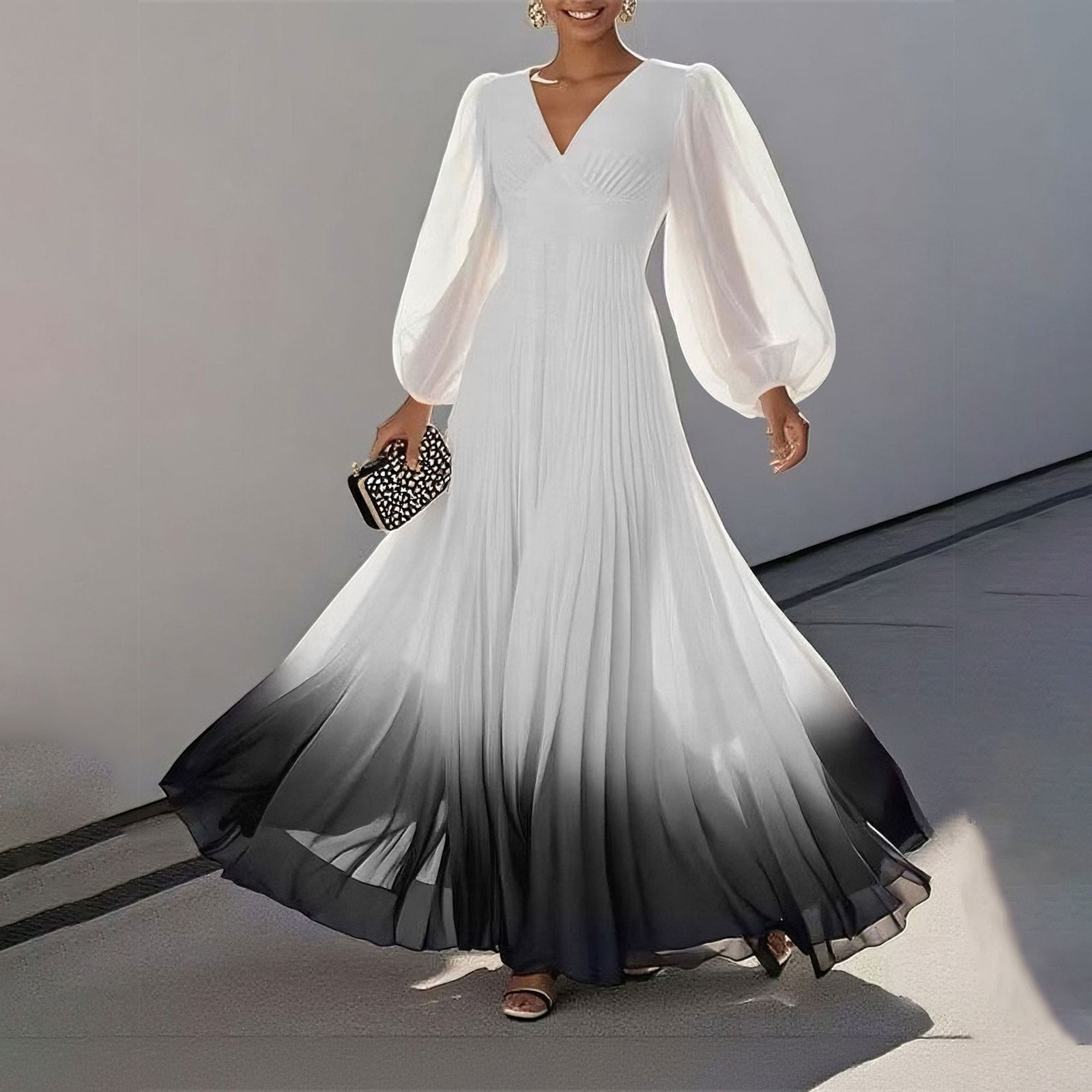 SMihono Women's Sexy Ruched Bodycon Dress V Neck Puff Long Sleeve Mesh Flowy  Maxi Dresses Club Party Evening Party Gown White XL - Walmart.com