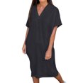 thumbnail image 1 of SMihono Women's Short Sleeve T Shirt Dresses Summer V Neck Ruched Midi Dress Casual Beach Vacation Sundresses with Pockets Black XXL, 1 of 7