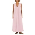 thumbnail image 1 of SMihono Women's Sleeveless Maxi Dress Scoop Neck Ruched Long Dress with Side Pockets Wide Shoulder Elegant Blouse Dresses Pink S, 1 of 8