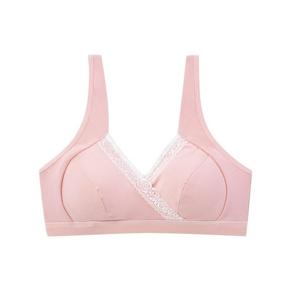 SMihono Women's Soft Cotton Wireless Sleep Bra Cross V Neck Lace Trim Wirefree Comfort No Underwire Everyday Bras Pink 80