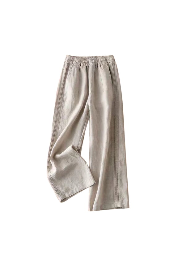 Women's Solid Color Casual Pocket Elasticated Feeling Of Falling Cotton And Linen Straight Barrel Pants 2024 Trendy Summer Autumn Holiday Leggings Cargo Trousers Beige 14