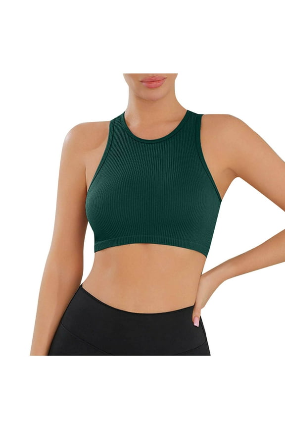 Women's Sports Bra, Seamless Racerback Sports Bra, Moderate Support, Moisture-Wicking, Solid Color Yoga Bras Army Green S