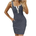 thumbnail image 1 of SMihono Women's Square Neck Sleeveless Striped Henley Casual Basic Summer Tunic Bodycon Mini Dresses with Pockets Navy L, 1 of 6