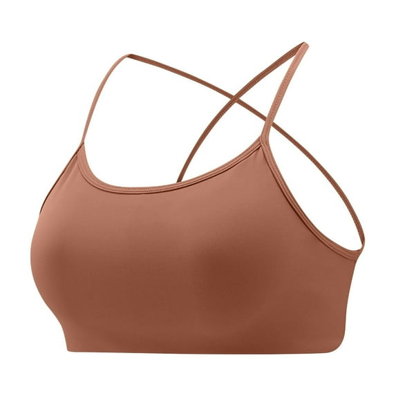 SMihono Women's Square Neck Sports Bra Spaghetti Strap Padded Cami Yoga Wireless Square Back Workout Bra Crop Top Brown XXL