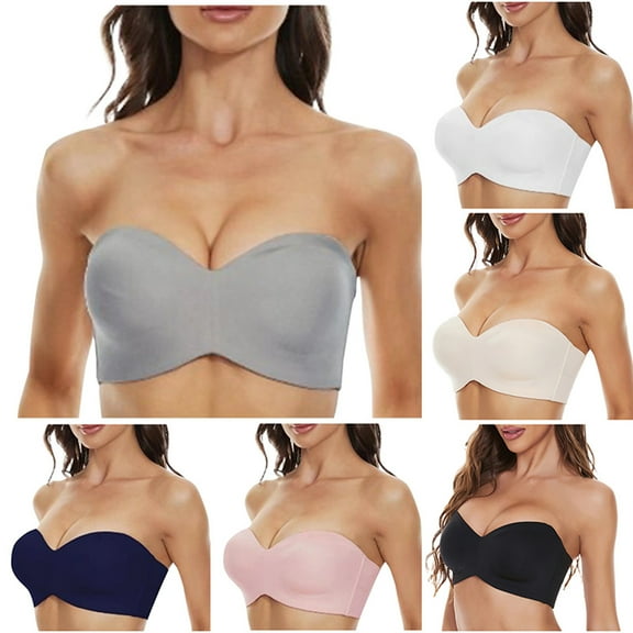 SMihono Women's Strapless Bra Comfortable Non-Slip Bandeau Bras Seamless Push Up Tube Top Bralettes with Removable Straps Beige 42/95B