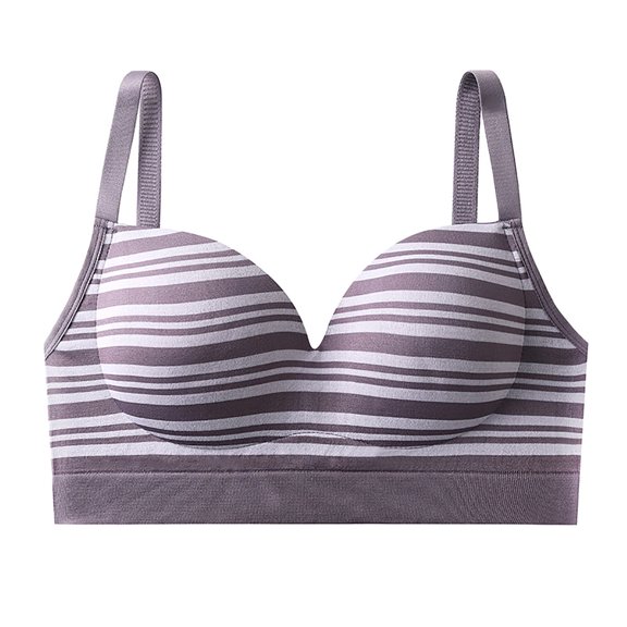 SMihono Women's Striped Bra Color Block No Underwire Bras Full Coverage Push Up Bralettes Stretch Comfort Breathable Brassiere Gray S