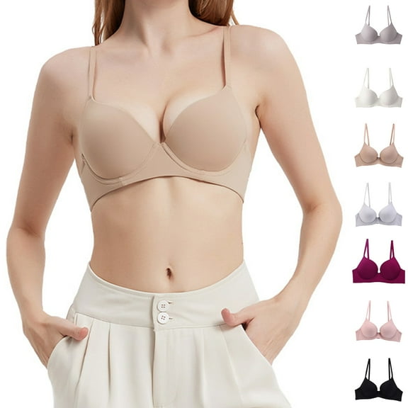 SMihono Women's Stylish Wirefree Lift Bra Comfort Intended Fashion Bra Large Size Soft Steel Ring Push-up Bras Beige L