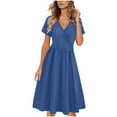 thumbnail image 1 of SMihono Women's Summer Casual Dress Short Sleeve Wrap V-Neck A-Line Dress Sundress Wedding Guest Cocktail Midi Dresses Navy L, 1 of 5