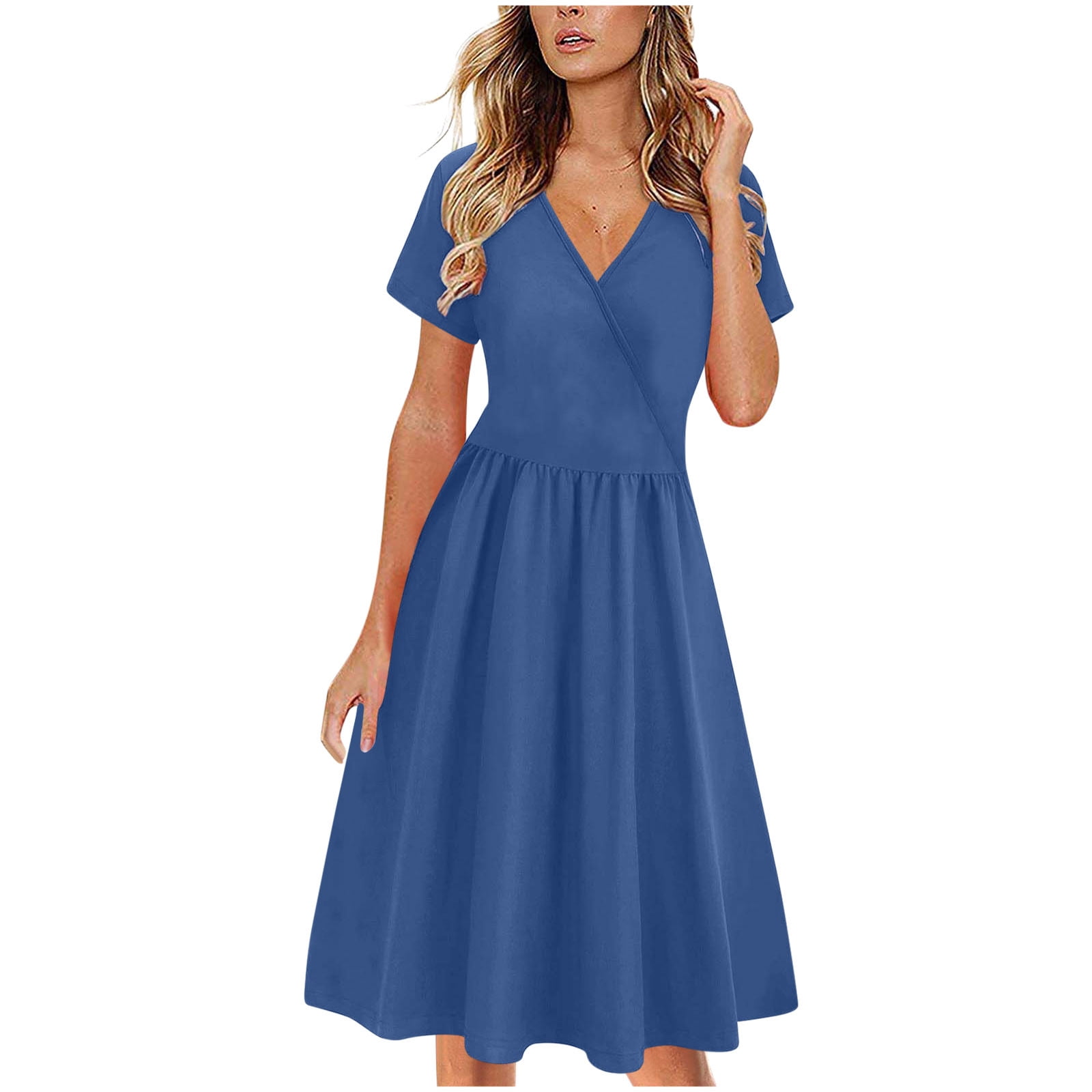 SMihono Women's Summer Casual Dress Short Sleeve Wrap V-Neck A-Line Dress Sundress Wedding Guest Cocktail Midi Dresses Navy XXL - Walmart.com SMihono Women's Summer Casual Dress Short Sleeve Wrap V-Neck A-Line Dress Sundress Wedding Guest Cocktail Midi Dresses Navy XXL - Walmart.com