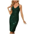 thumbnail image 1 of SMihono Women's Summer Dress V-Neck Spaghetti Straps Bodycon Sequin Party Dresses Club Backless Mini Dress Green 4, 1 of 8
