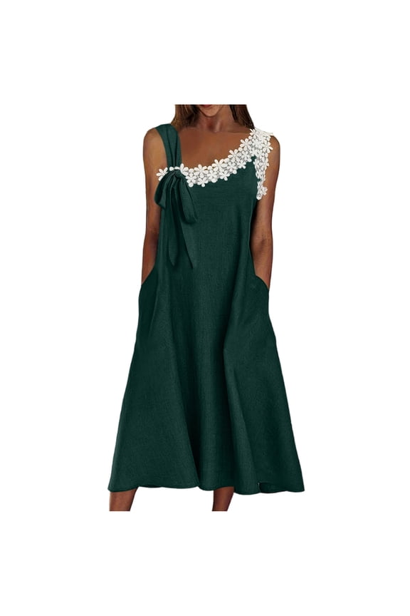 Women' s Summer Dresses One-Shoulder Lace Trim Maxi Dress Sun Dress Wedding Formal Evening Club Dresses for Women Green XXL
