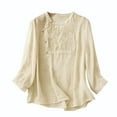 thumbnail image 1 of SMihono Women's Summer Floral Embroidered 3/4 Sleeve Linen Cotton Tunic Tops Loose Fit Blouse Shirts Plus Size Khaki Green Pink Beige 10, 1 of 7