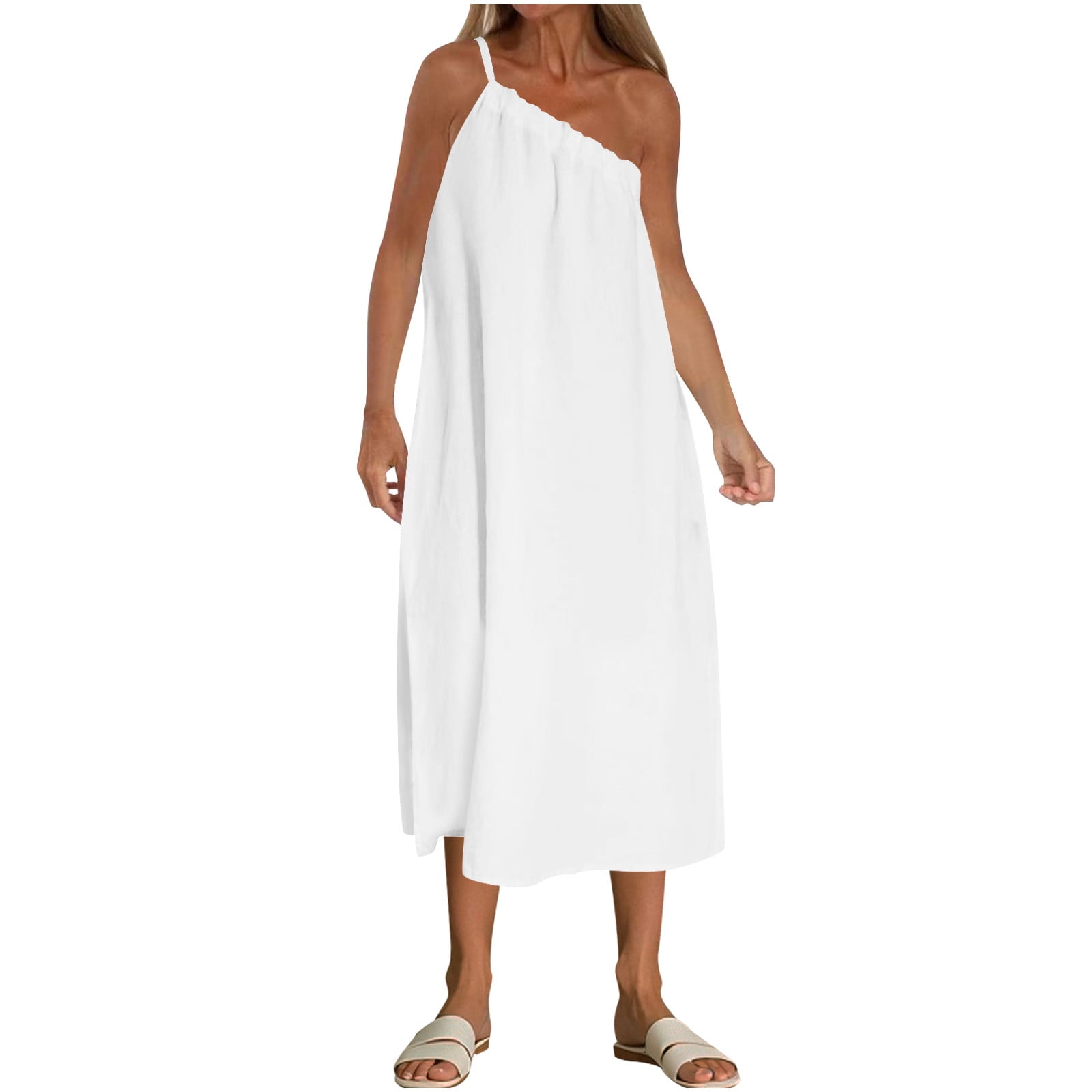 chinese dress ladies Women's Linen One Shoulder Midi Dress – Lucca Couture main image 1
