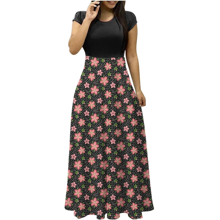 SMihono Women s Summer Maxi Boho A line Dresses Extra Long Trendy Plus Size Sleeveless Prom Dress Gradient Sundress Crew Neck Babydoll Pleated Big Swing High Waist Smocked Pastel Pink 6 Walmart