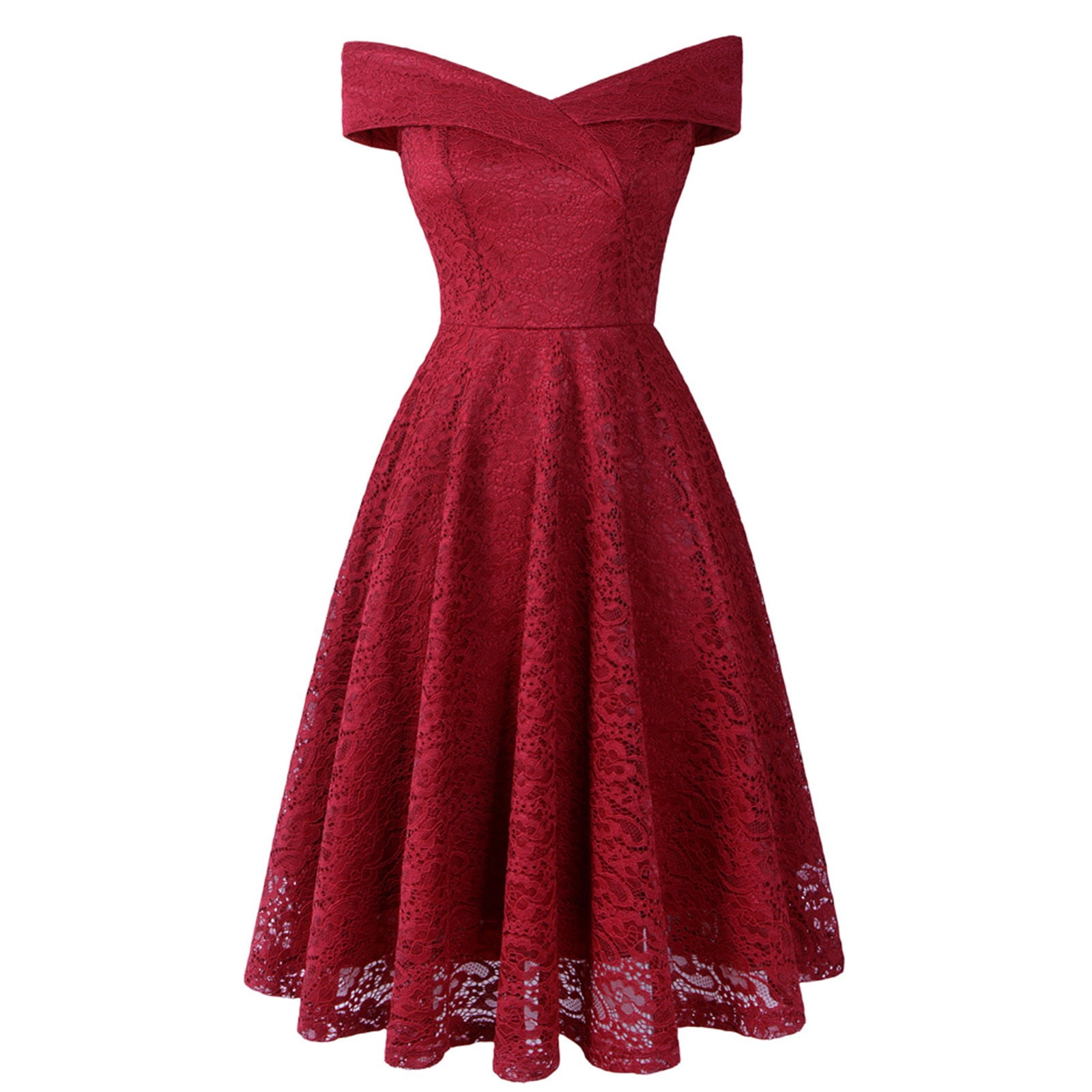 SMihono Women s Summer Midi Evening Dress Lace Trendy Plus Size Vintage Elegant Sleeveless Prom Dress Lace Hollow Out Sundress V Neck Pleated Swing Loose A Line Dress Smocked Pastel Red 4 Walmart