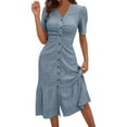 thumbnail image 1 of SMihono Women's Summer Puff Short Sleeve Button Down Maxi Shirt Dress Casual Mid-Rise Eyelet Jacquard Long Dresses Sky Blue M, 1 of 8