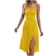 thumbnail image 1 of SMihono Women's Summer Spaghetti Strap Dress Polka Dot Print Split Side Ruffle A Line Swing Long Dress Yellow 8, 1 of 7