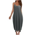 thumbnail image 1 of SMihono Women's Summer Spaghetti Strap Dresses Loose Fit Swing Tank Dress with Pockets A Line Maxi Long Dresses Dark Gray 6, 1 of 5