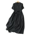 thumbnail image 1 of SMihono Women's Summer Vintage Cotton Linen Shirt Dress – Turndown Collar Loose Fit Casual Midi Dress Daily Wear Navy XL, 1 of 2