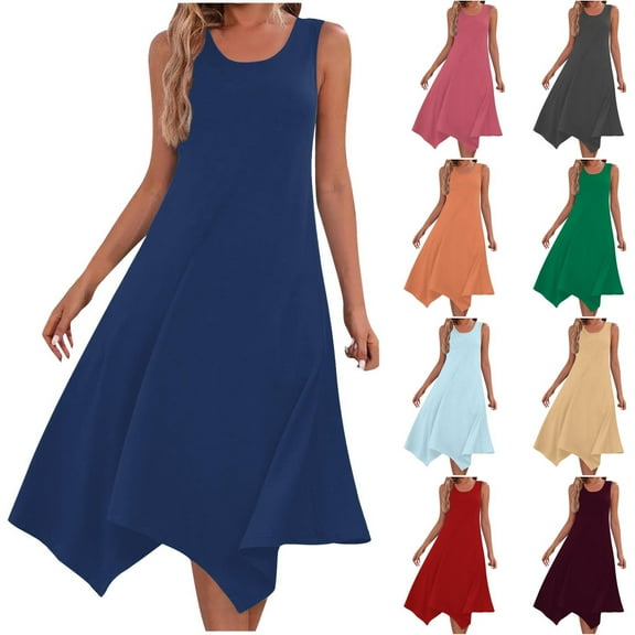 SMihono Women's Sundress Summer Casual Sleeveless Loose Flowy A-Line Dress Fashion Irregular Hem Beach Dress Beige L