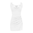 thumbnail image 1 of SMihono Women's Trendy Club Party Dress Solid Color Backless Ruched Bodycon Mini Dress for Women 2024 Sleeveless Crewneck Short Dress White 6, 1 of 4
