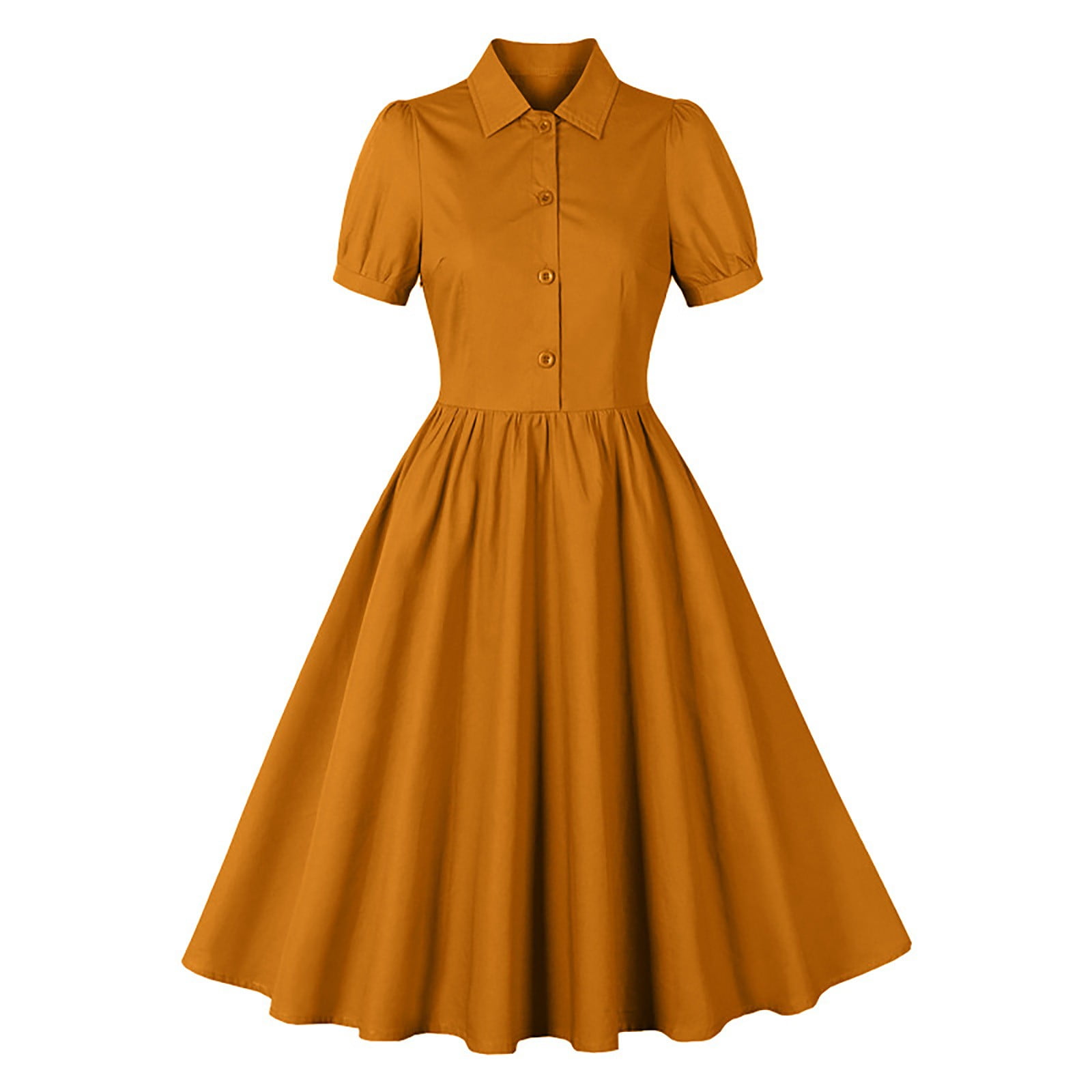 SMihono Women's Vintage 1950s Style Cotton Shirt Dress Retro Button Down  High Waist Pleated Swing Dresses with Pockets Brown 4 - Walmart Business  Supplies