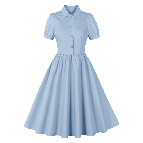strapless open back dress Vintage Blue Shirt Dress  Short Sleeve Belted Midi Dress 5989