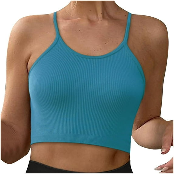 SMihono Women's Washed Seamless Rib-Knit Camisole Crop Tank Tops Sleeveless Racerback Sport Tank Camisole Strappy Underwear (Blue M )