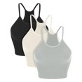 thumbnail image 1 of SMihono Women's Washed Seamless Rib-Knit Camisole Crop Tank Tops Sleeveless Racerback Sport Tank Spaghetti Strap Cropped Cami & Halter Neck Crop Tank Top (Gray L ), 1 of 8