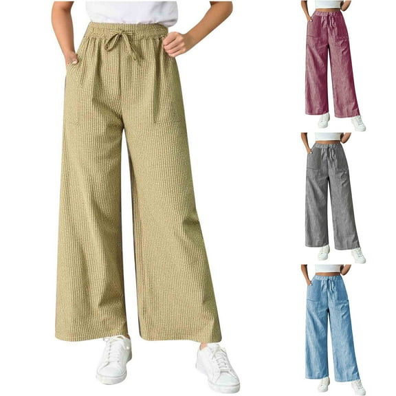 SMihono Women's Wide Leg Striped Pants Casual Drawstring Elastic Low Rise Pajama Pants Lounge Wear Trousers Blue M
