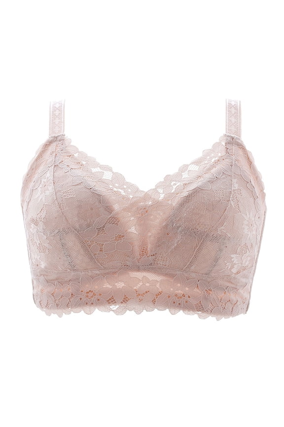 Women's Wire-Free Daily Bras Comfy Full Coverage Seamless Bra Lace Mesh Sheer Sexy Bralette Comfortable Brasseries Pink M