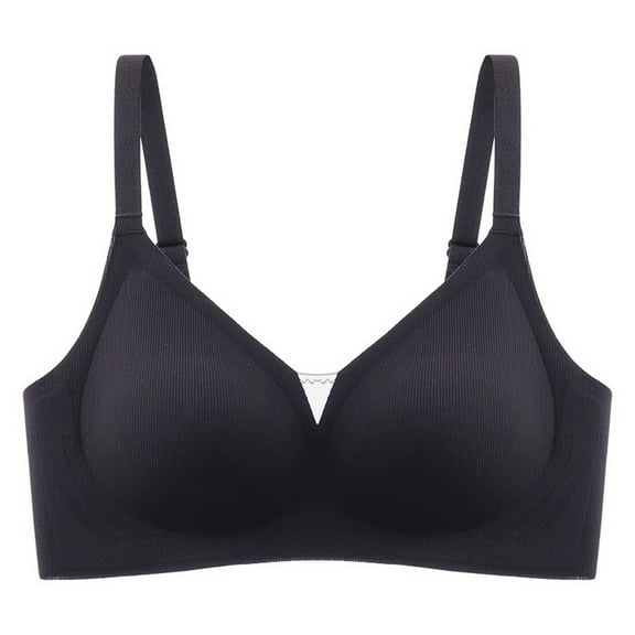 SMihono Women's Wireless Bra, No Underwire Push Up T-Shirt Bras,Classic Full Coverage Comfort Seamless Solid Everyday Bra Black L US(6)