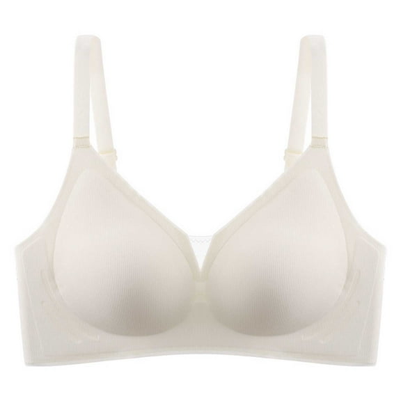SMihono Women's Wireless Bra, No Underwire Push Up T-Shirt Bras,Classic Full Coverage Comfort Seamless Solid Everyday Bra White XL US(8)