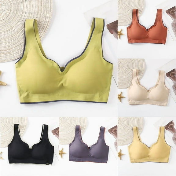 SMihono Women's Wireless Bras Full Coverage Seamless Supportive Back Smoothing T-Shirt Bra with Padded Everyday Bralettes Khaki M