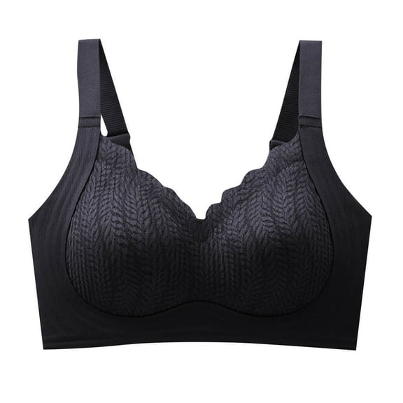 SMihono Women's Wireless Push Up Bra Seamless Support Bras Lace Embroidery Anti-Sagging Bras Back Closure Comfort No Underwire Bra Black XL