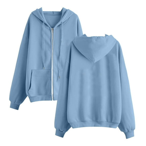 SMihono Women's Zip Up Hoodies Drop Shoulder Long Sleeve Pocket Drawstring Sweatshirts Fall Casual Outfits Jackets Light Blue 4