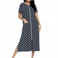 thumbnail image 1 of SMihono Women's Zipper Robe Short Sleeve Polka Dot Housecoats Full Length House Dress Loungewear Long Nightgown with Pockets Navy L, 1 of 7