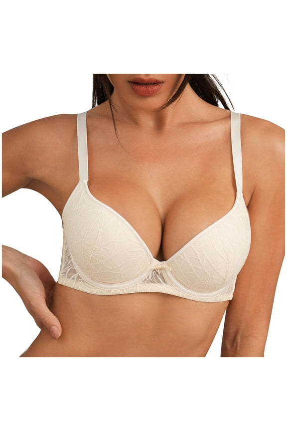 Women's lace Push Up Bras Underwire Padded Balconette Half Cup Bra Add Cup Uplift Everyday Brassiere Beige XL